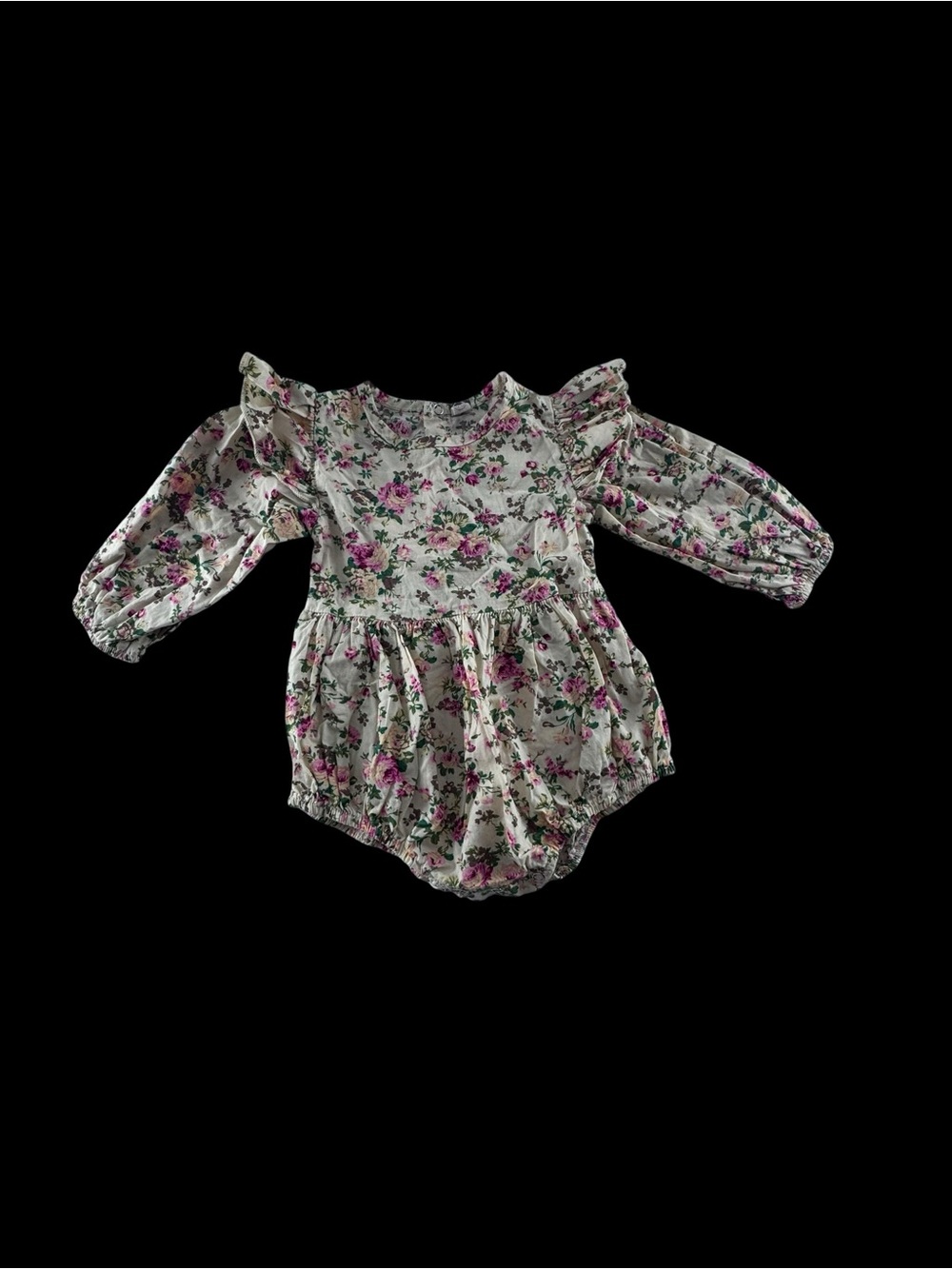 Baby Floral Ruffle Long-Sleeve One-Piece Bodysuit - Pink/White